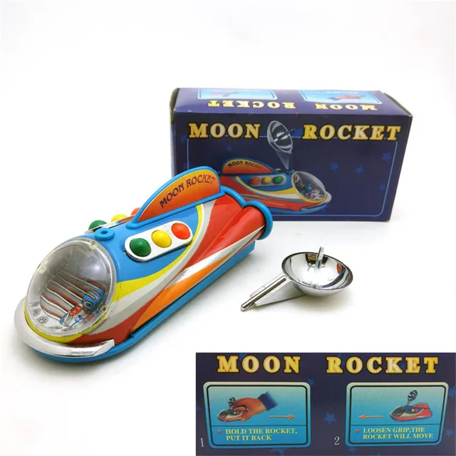 Moon Landing Rocket Pull Back 12cm Nostalgic Tin Toys Collection Figure Metal Gift Retro Crafts Toy Photography Props Tintoy 5