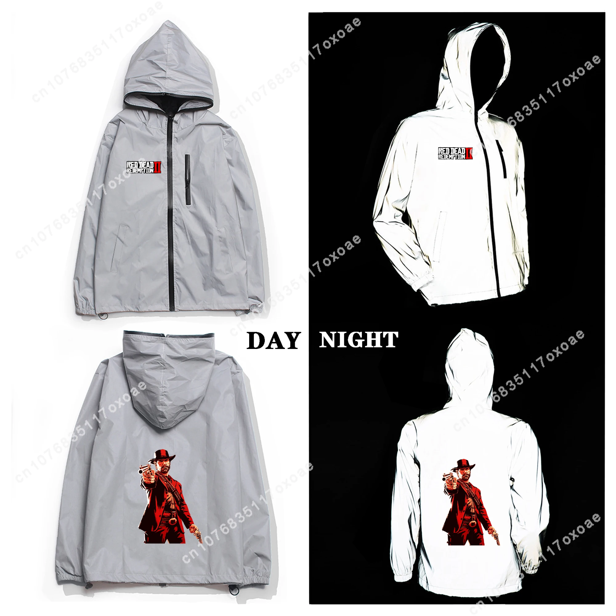 Red Dead Redemption 2 Reflective Jacket Mens Womens Coat Hooded Windbreaker Run Jackets Cycling Hiking Zipper Custom Hoodie