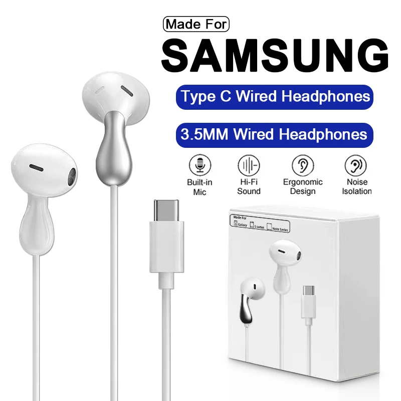 USB Type C Wired Earphones for Samsung Galaxy