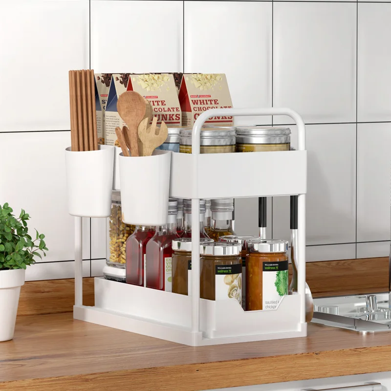 Bathroom Countertop Organizer, 2-tier White Spice Rack, Stackable