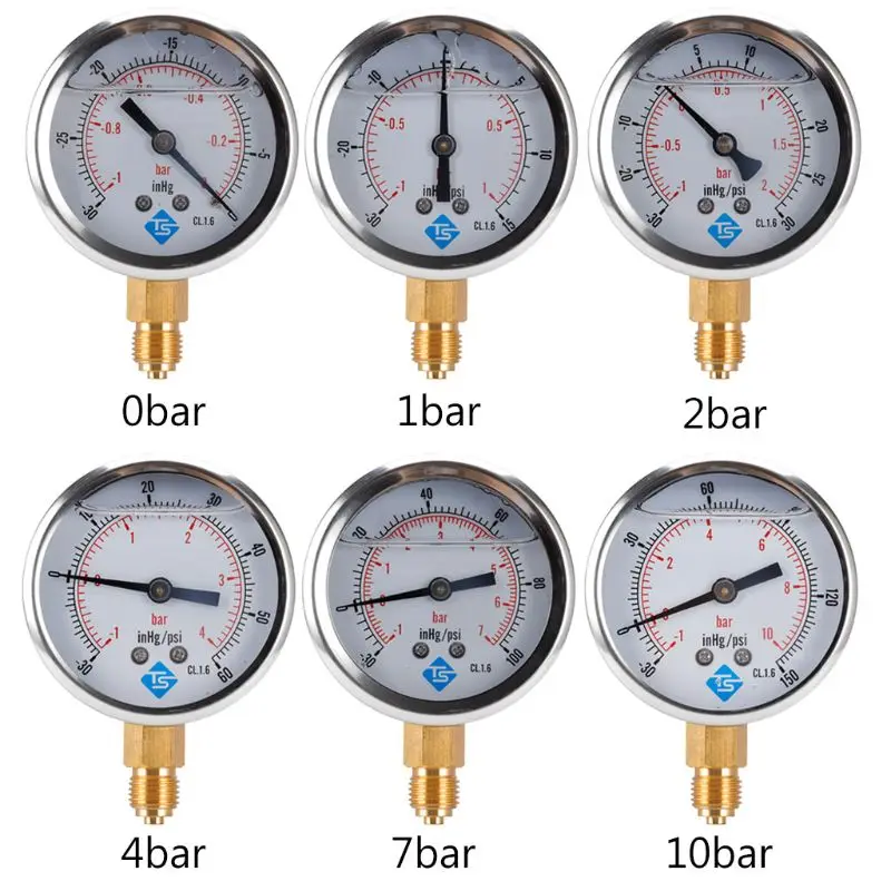 Verbunddruck-Vakuum meter Glycerin gefüllt-1/10bar & -30 * hg 1/4 bsp Boden Landung schiff – Detail 1