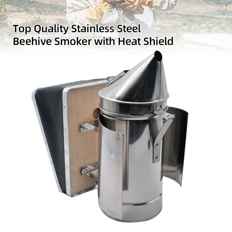 

Top Quality Stainless Steel Bee Smoker with Heat Shield Beekeeping Equipment Beekeeper Tools Beehive Smoker to Calm Honey Bees