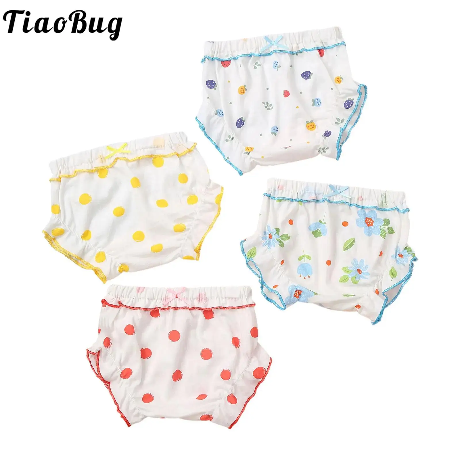 4Pcs Baby Girls Cotton Bloomers Cute Flower Fruit Print Ruffle Bloomer Diaper Covers Underwear Kids Summer Underpants Panties