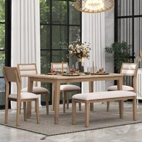 Kitchen Dining Table Set for 6, Classic and Traditional Style 6 - Piece Dining Set, Includes Dining Table, 4 Upholstered Chairs 1