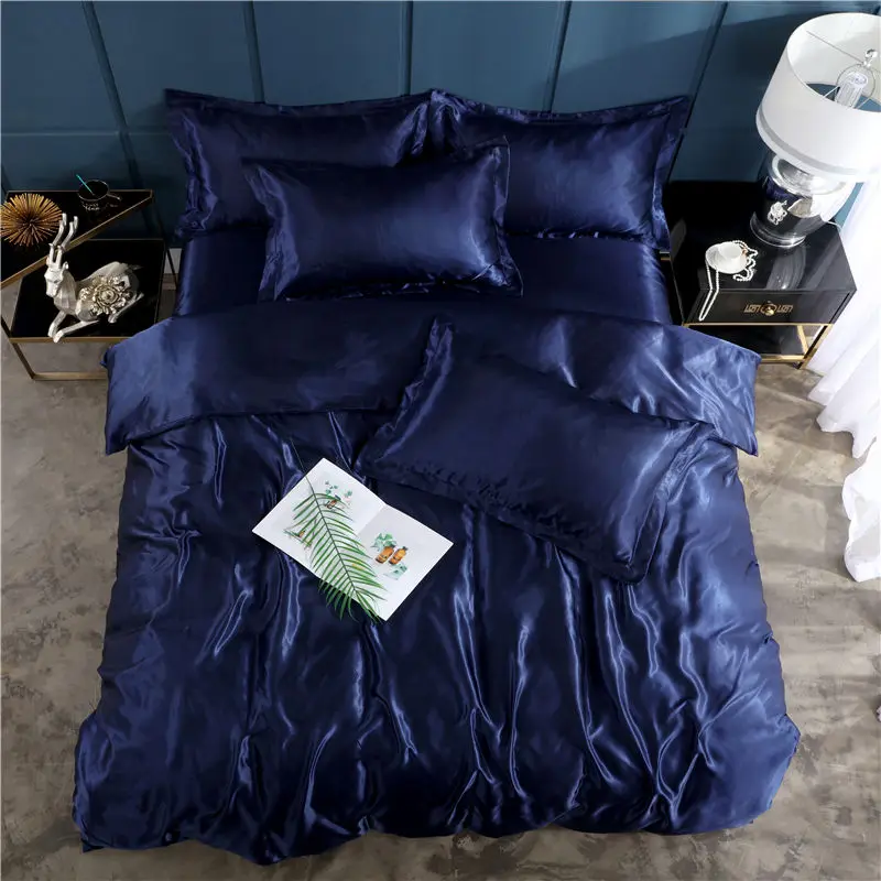 4pcs Satin Bedding Set Soild Color Smooth Soft Bed Sheet Quilt Duvet ...