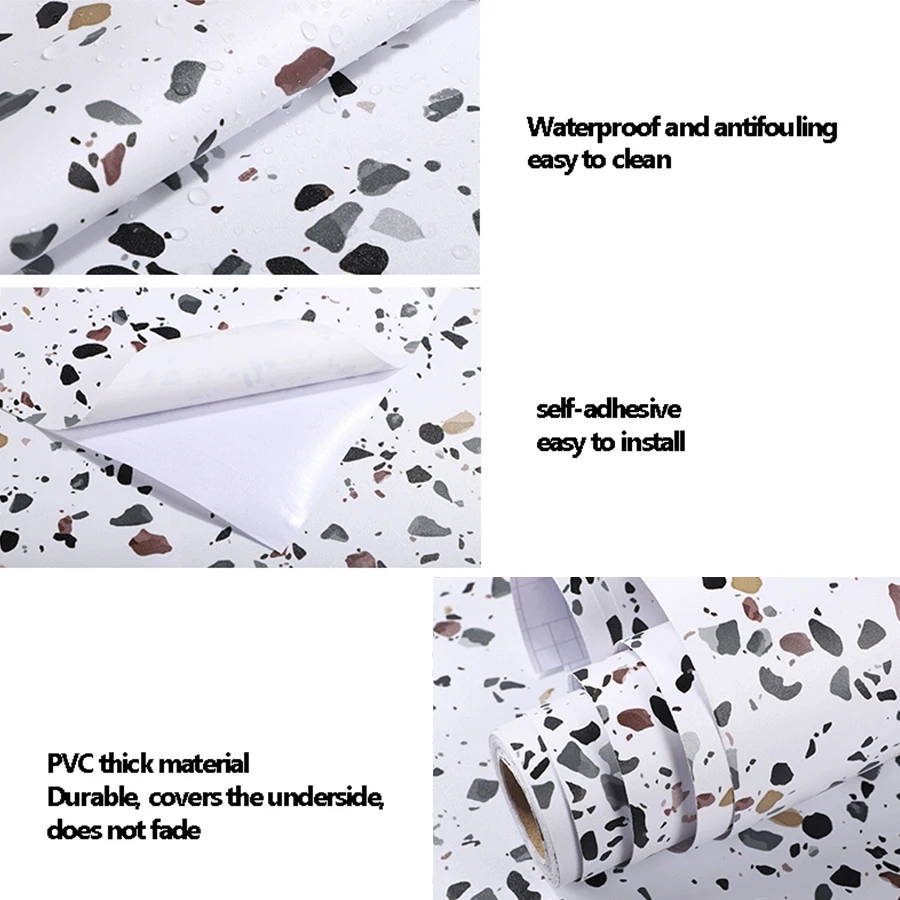Thick Marble Matte Sticker Waterproof Tile Bathroom Table Self-Adhesive Wallpaper Oilproof Kitchen Countertop Colored Stone Film