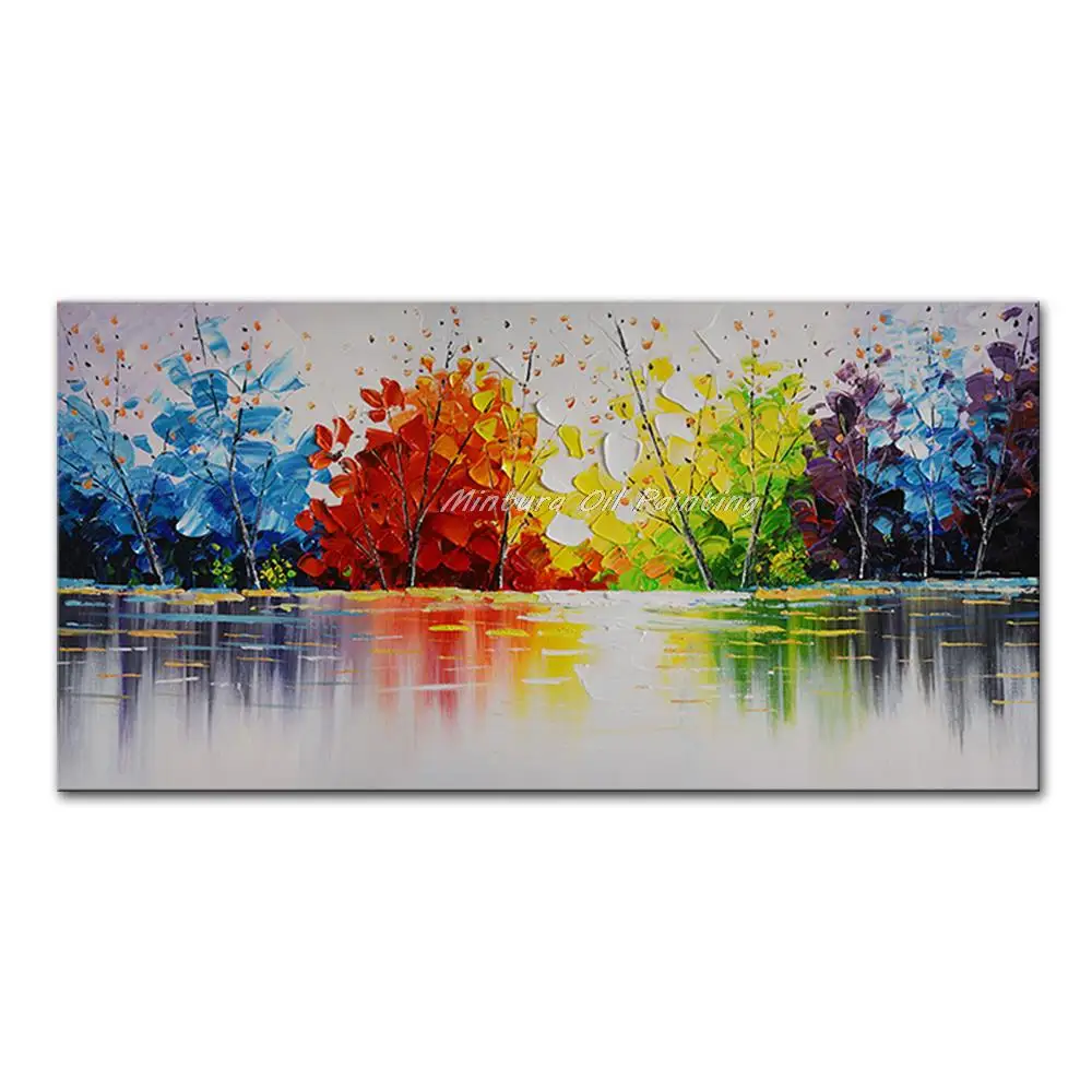 

Mintura,Wall Picture for Living Room Oil Painting on Canvas,Hand-Painted Reflection of Trees by The Lake Home Decor Art No Frame