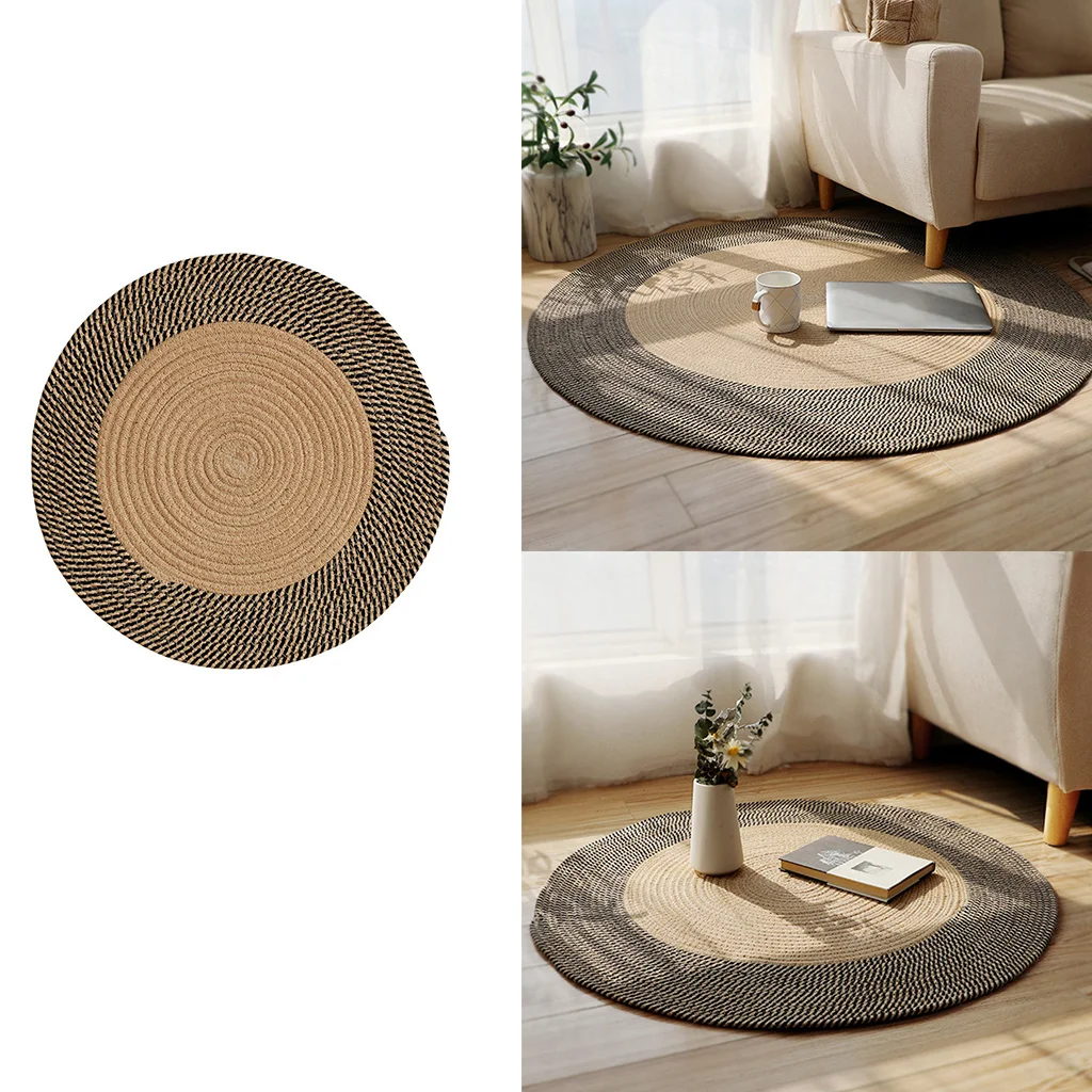 

Hot Japanese Style Woven Carpet Jute Round Floor Mat Simple Coffee Table Mats Bedroom Living Room Sofa Floor Rugs
