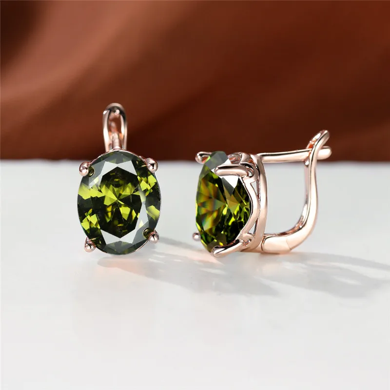 Crystal Female White Oval Stone Clip Earrings Rose Gold Color Multicolor Zircon Fashion Wedding Jewelry For Women