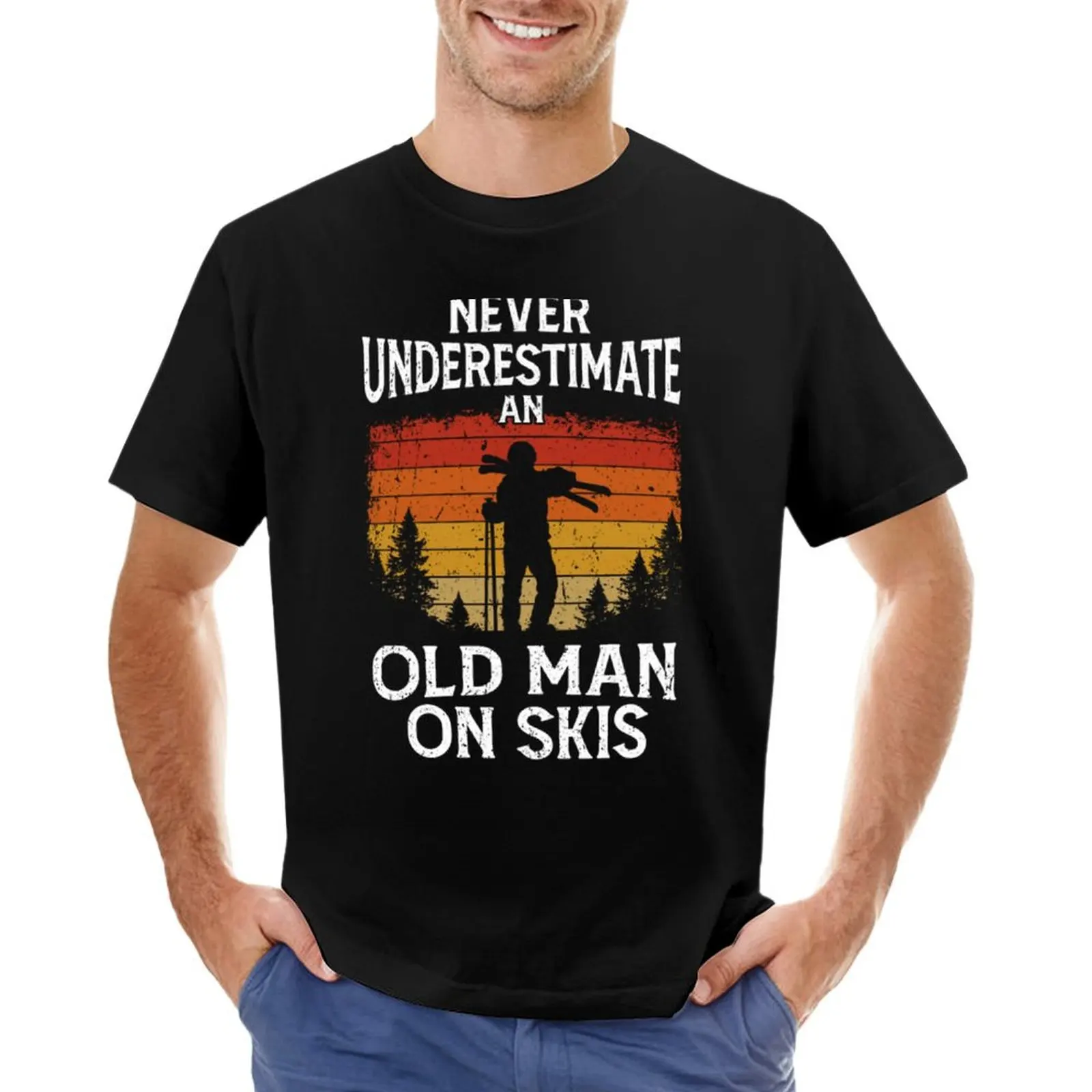 

Skiing, Skier Never Underestimate An Old Man On Skis T-shirt summer clothes hippie clothes Men's t-shirts