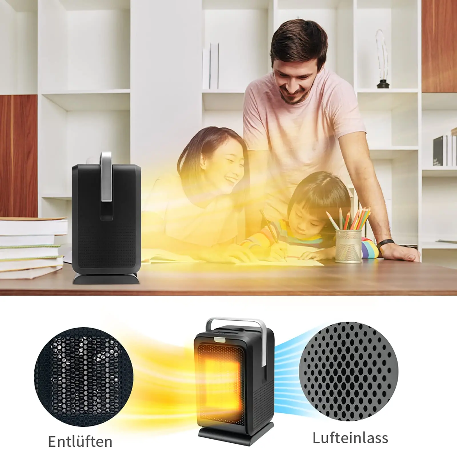 Portable Ceramic Electric Heater with Timer Remote Control Function Tilt Protection Heating and Cooling for Family Outdoor Camp