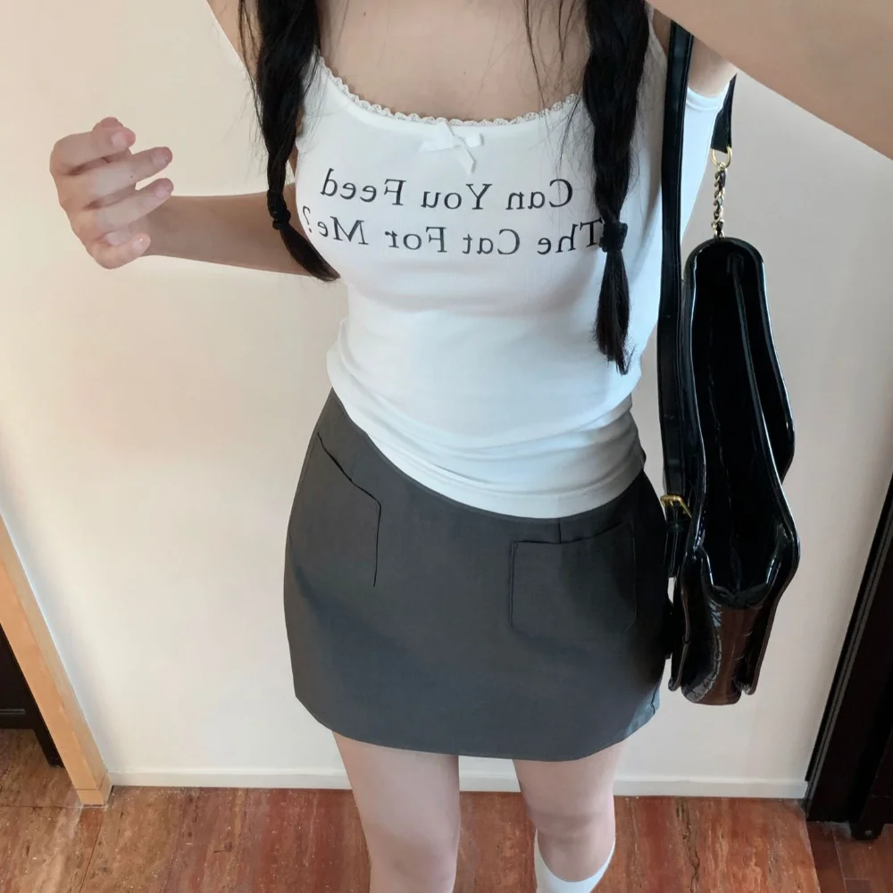 Polyester Lace Vest Women Streetwear Cami Shirts