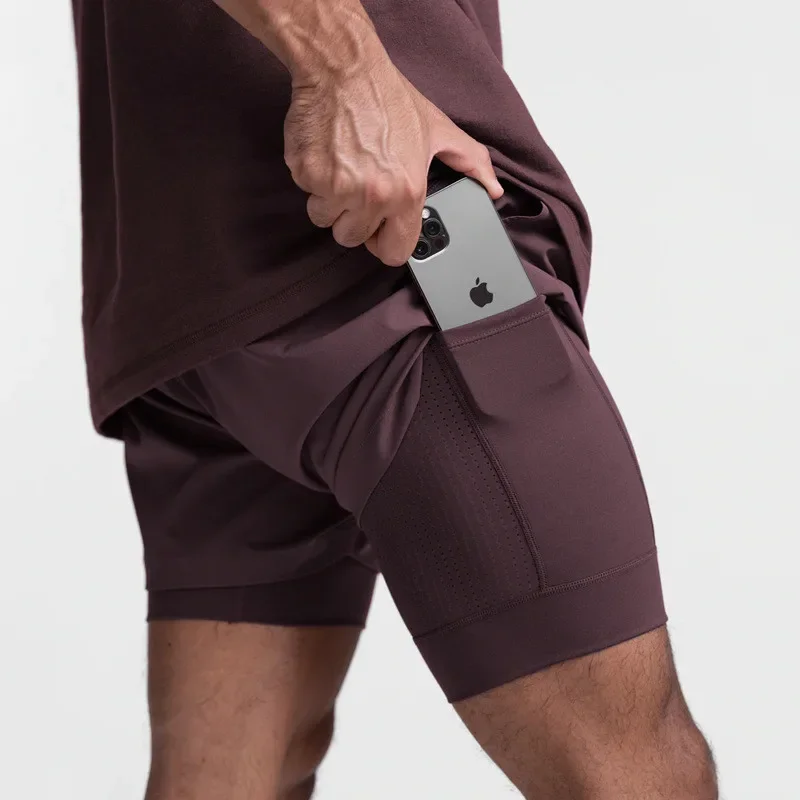 NEW men's sports shorts 2 in 1 Running shorts men's double layer breathable fitness bodybuilding training short Jogging Short