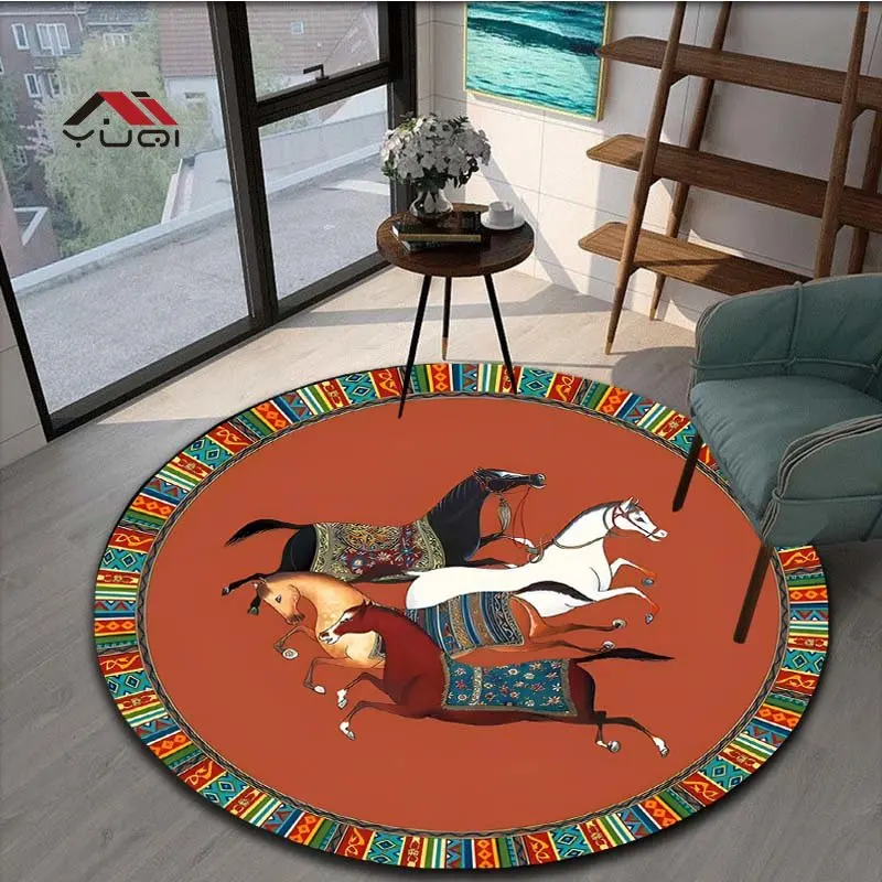 

Art Horse Pattern Round Carpet for Living Room Rugs Carpet Soft Non-slip Floor Mat for Bedroom Carpet Tapis 5 Sizes