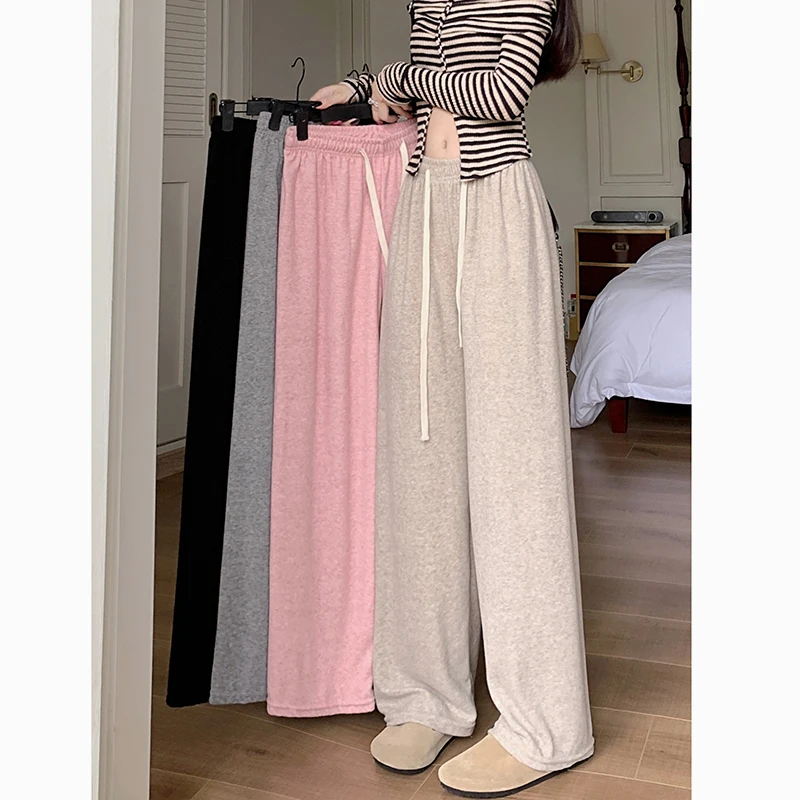 Winter Autumn Women Pants High Elastic Waist Loose Wide Hem Soft Knit Trousers for Girls