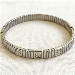 Elegant Gold Plated Stainless Steel Zircon - Embellished Fashion Bracelet - 58 - 60mm (Silver Color)