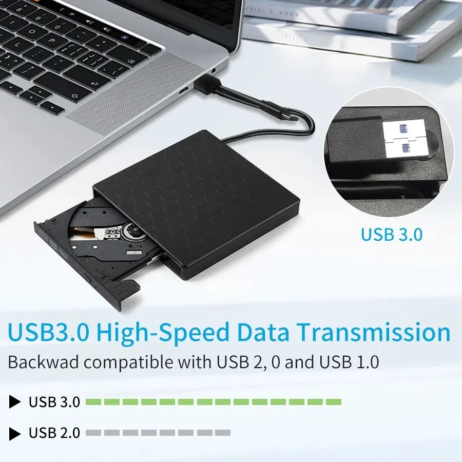 DVD Drive External USB 3.0 Portable for CD ROM Burner Laptop Desktop PC Windows