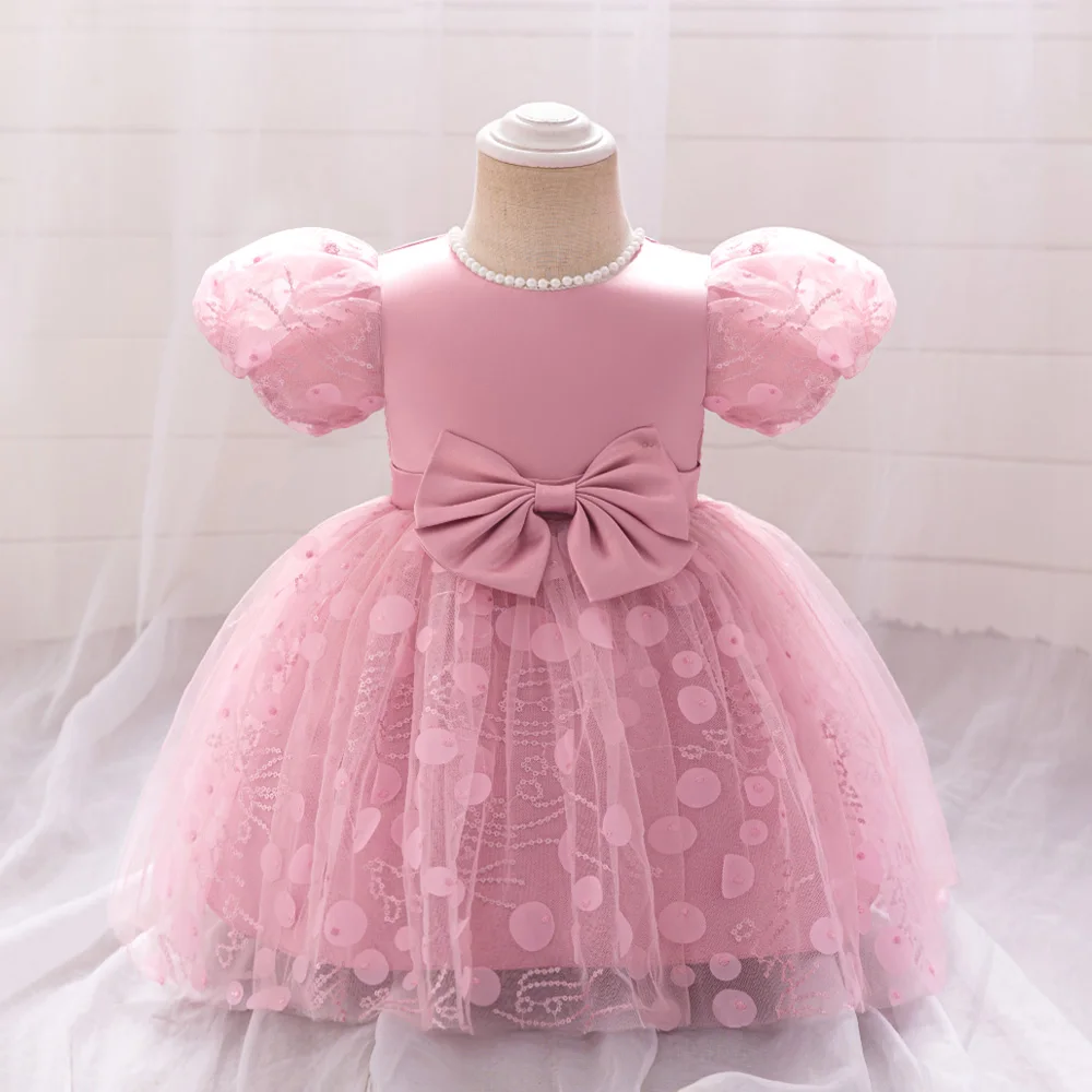 

Fantasy Girls Puff Sleeves Princess Dresses Bow 1st Birthday Tulle Party Gown For Baby Kids Toddler Puffy Daily Holiday Costumes