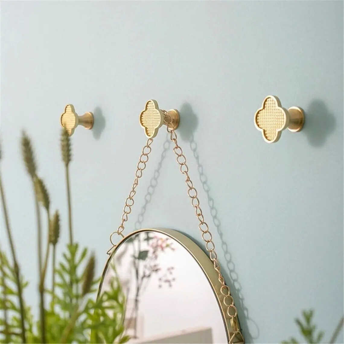 Solid Brass Four-leaf Clover Wall Mounted Coat Hooks Home Decorative Hallway Bags Keys Clothes Hangers Bathroom Towel Hook 5