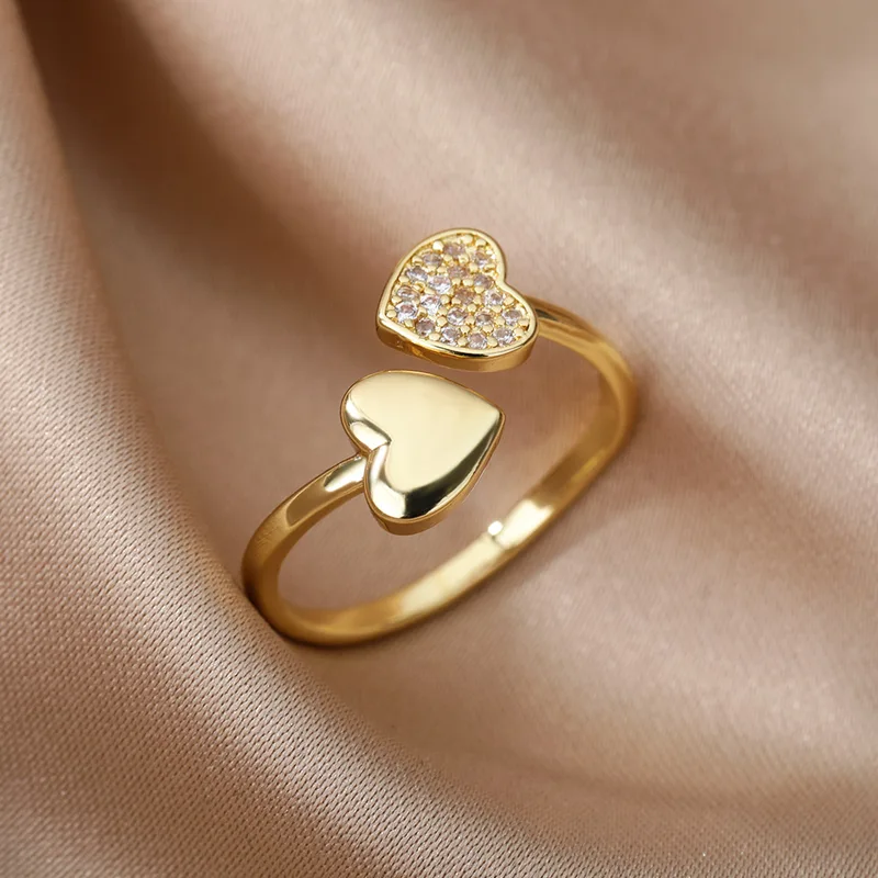 Zircon Geometric Heart Rings Stainless Ste..