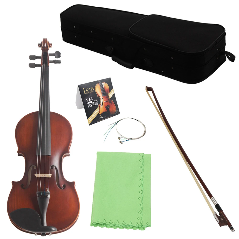 

4/4 Violin Full Size With Carrying Case Bow Rosin Cleaning Cloth Strings Set Musical Instrument Beginners Kit Gift for Students