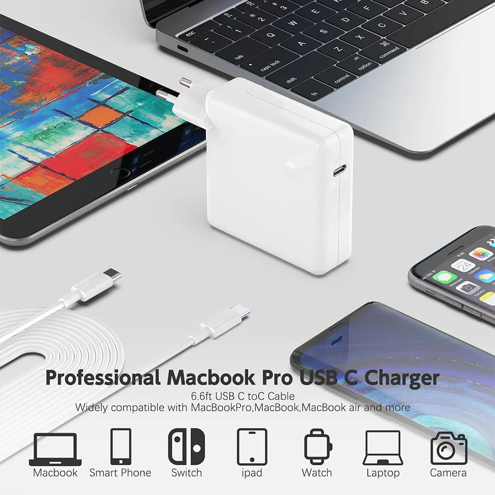 61W 87W 96W 118W USB-C Laptop Power Adapter Type-C PD Charger For Macbook 13 15-inch A1706 A1707 A1708 A1534 A1719 A214 iPad Pro — view 2