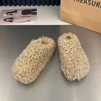 Thick Heel Luxury Lambwool Mules  Winter Shoes Woman Flip Flops Flat Cover Toe Slides Ins Warm Curly Lamb Fur Slippers Women - Image 4