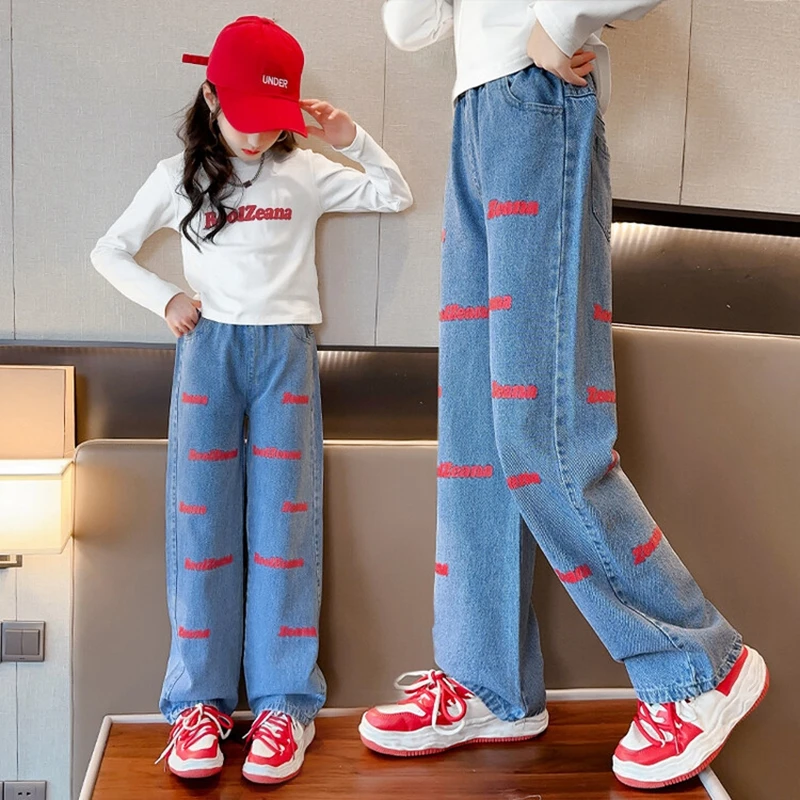 2023 Fashion Girls Jeans For Kids Clothes Flowers Denim Pants Autumn Baby  Girl Straight Trousers 1-6 Years Kids Harem Jean - AliExpress