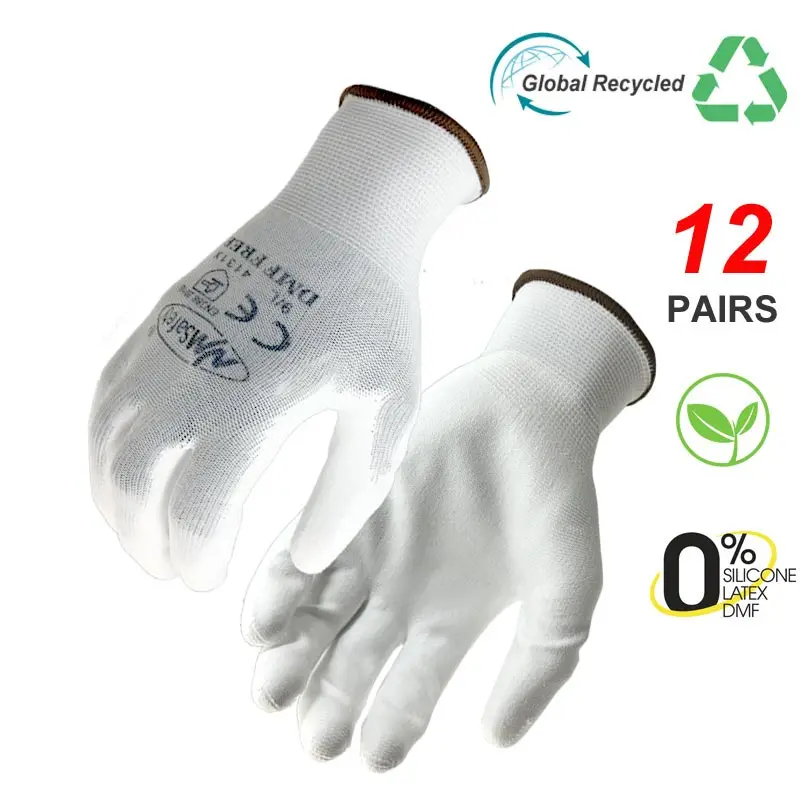

NMSafety 24 Pieces/12 Pairs Knitted Nylon Coated PU Rubber Palm Electric Safety Protective Anti-static White Cotton Work Gloves