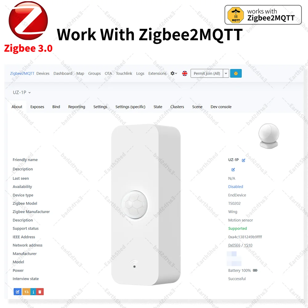 รูปสินค้า เซ็นเซอร์ตรวจจับการเคลื่อนไหว Zigbee 3.0 สำหรับบ้านอัจฉริยะ