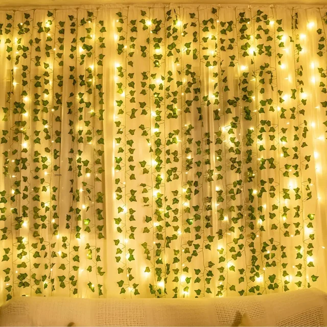 Guirlande lumineuse LED de 2 mètres, vigne verte artificielle, maison, noël, mariage, jardin de mariée, plantes vertes suspendues, décoration de fête DIY 2