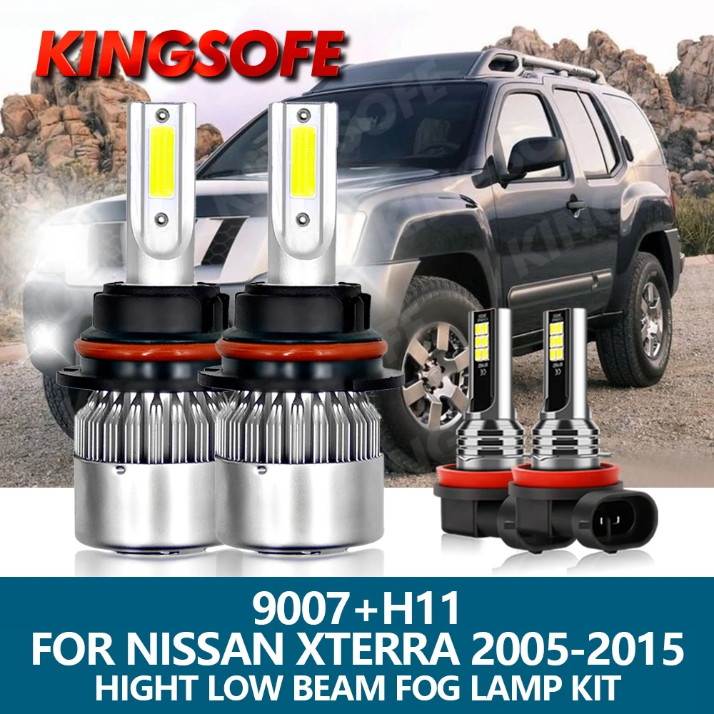 

4Pcs LED Headlight 9007 H11 Car Light 32000LM 6000K 120W COB Chips Hight Low Beam Bulbs Fog Lamp Kit For Nissan Xterra 2005-2015