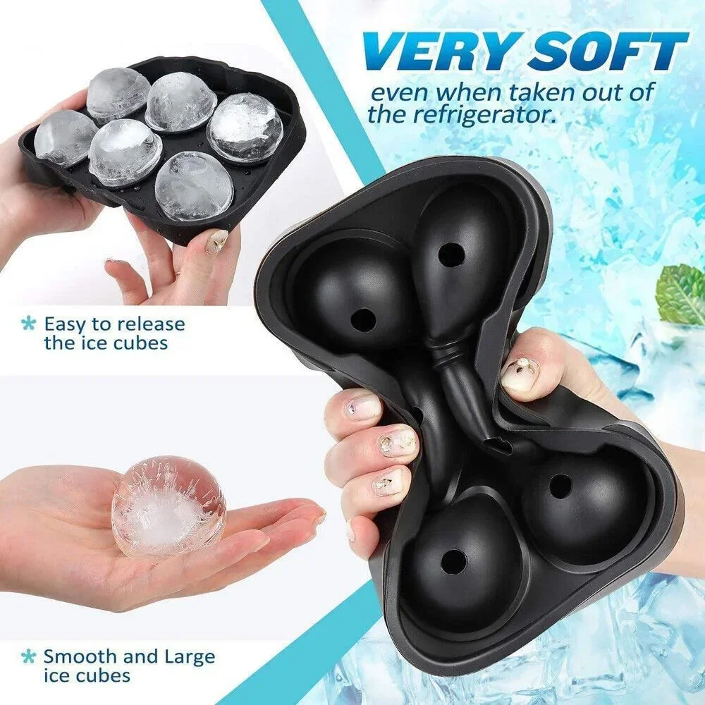 Large Ice Cube Tray with Lid Silicone Square Ice Cube Maker Ball Freezer Mold for Whiskey Cocktail Iced Coffee 4/6/8 Grids silicone ice cube tray