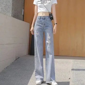 주머니가 있는 찢어진 바지, 여성용 청바지 구멍, 파란색 하이 웨이스트 샷, 여성용 데님 바지, 찢어진 바이브런트 R 도매, 헐렁한 기본 Z