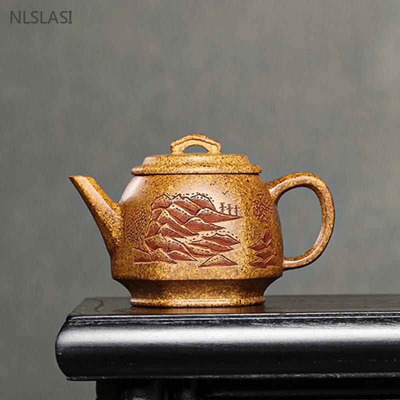 

280ml Yixing Purple Clay Teapot Hand-painted Six Square Tea Pot Authentic Raw Ore Section Mud Tea Set Home Beauty Tea Infuser