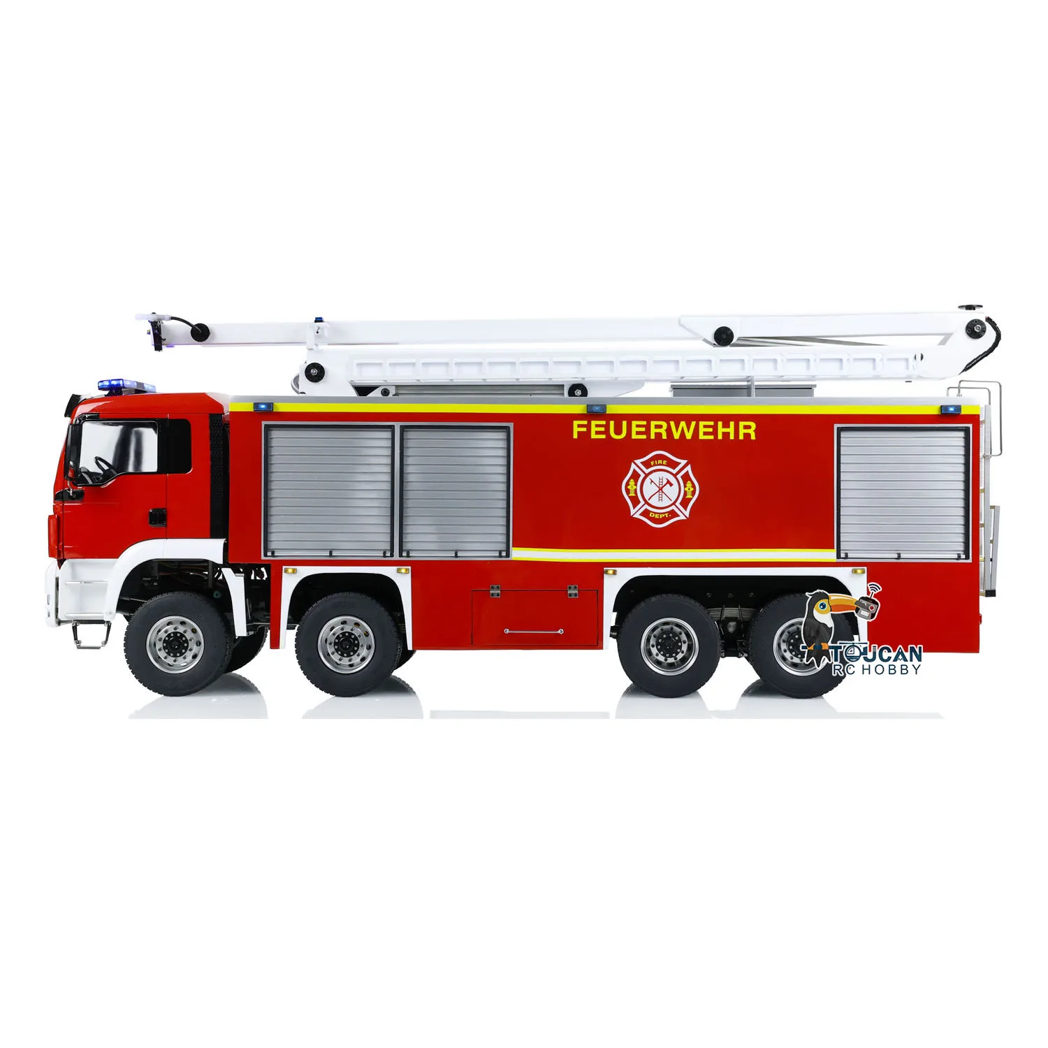 Toys 1/14 Metal Chassis 8x4 Snozzle High-reach Extendable Turret RC Fire Truck Light Sound TOUCAN Painted Finished Car Vehicle 4