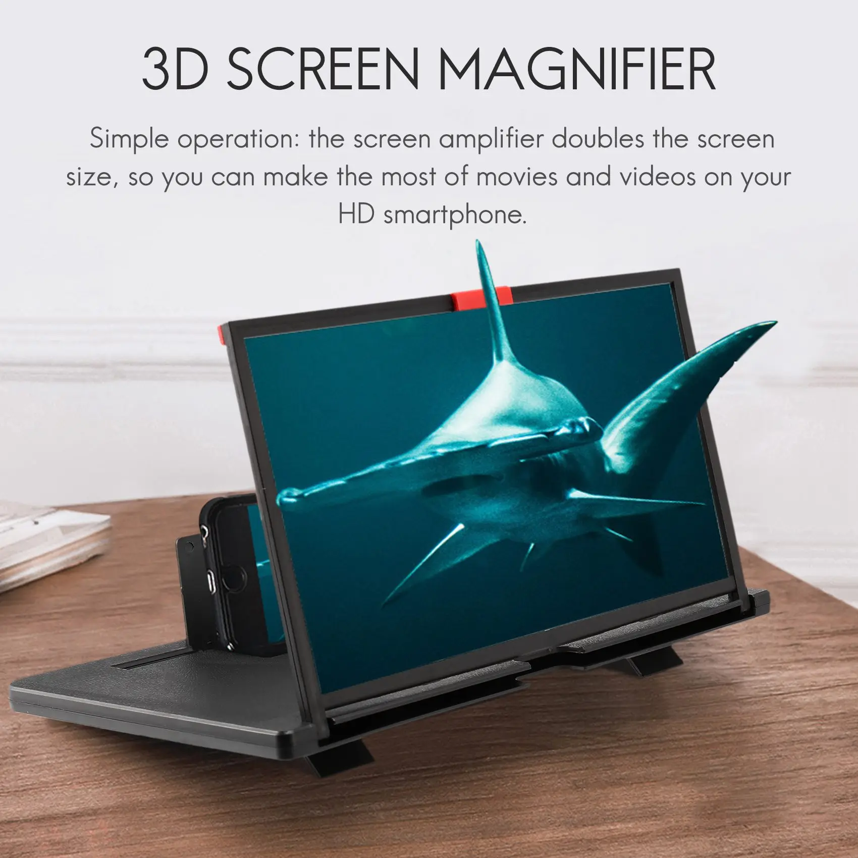 Mobile Phone Screen Magnifier 12 Inch 3D HD Video Amplifier Stand Bracket Movie Game Black Folding Desk Holder
