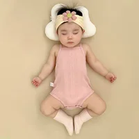 Suspenders Bodysuits Summer Baby Vest Thin Newborn Pure Cotton Baby Unisex Square Collar Fashion Solid Color Sleeveless Rompers 3