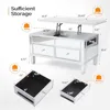 Mirrored Lift Top Coffee Table, Assembled Modern Coffee Table with Drawers for Living Room (Silver, 35'' x 19'' x 18'') 2
