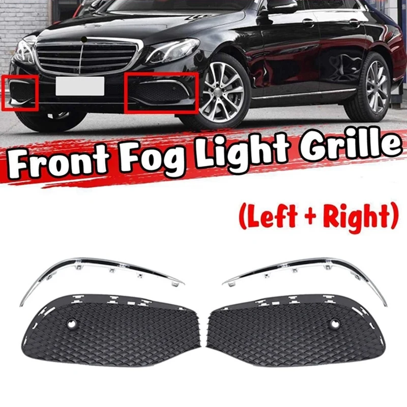 1Pair Car Front Bumper Fog Light Grille Fog Lamp Grill Cover With Chrome Strip For Mercedes-Benz E Class W213 2016-2020 1