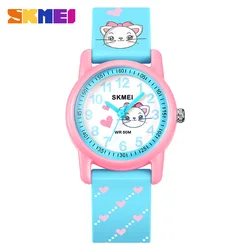 SKMEI Lovely Cartoon Style Quartz Watch Children Fashion Colorful Macaron TPU Band Watches Boy Girl Ultra-Thin Small Dial Clock