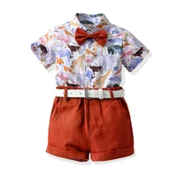 Ensemble chemise et Short pour garçon, Short de cérémonie d'été pour garçon, chemise à manches courtes à revers, Short à nœud papillon, vêtements élégants pour garçons, ensemble robe pour enfant 4