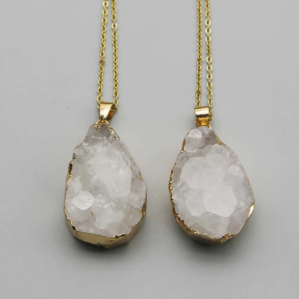 Natural White Crystal Drop Pendant Temperament Women's Stainless Steel Chain Phnom Penh Necklace Charm Fashion Jewelry Gift 4Pcs