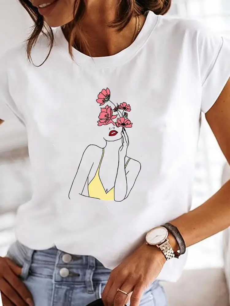 Women's Cute Heart Print Short Sleeve T-Shirt - Casual Valentine's Day Graphic Tee Top - View #8