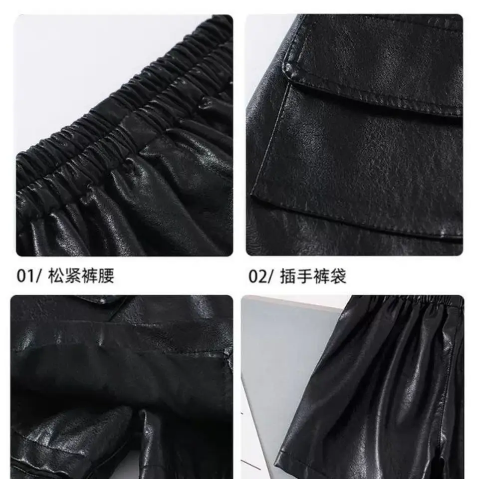 new Spring Autumn Girls Kids Pocket buttons PU Faux Leather Shorts Baby Children Trousers Children Clothes 2-12T