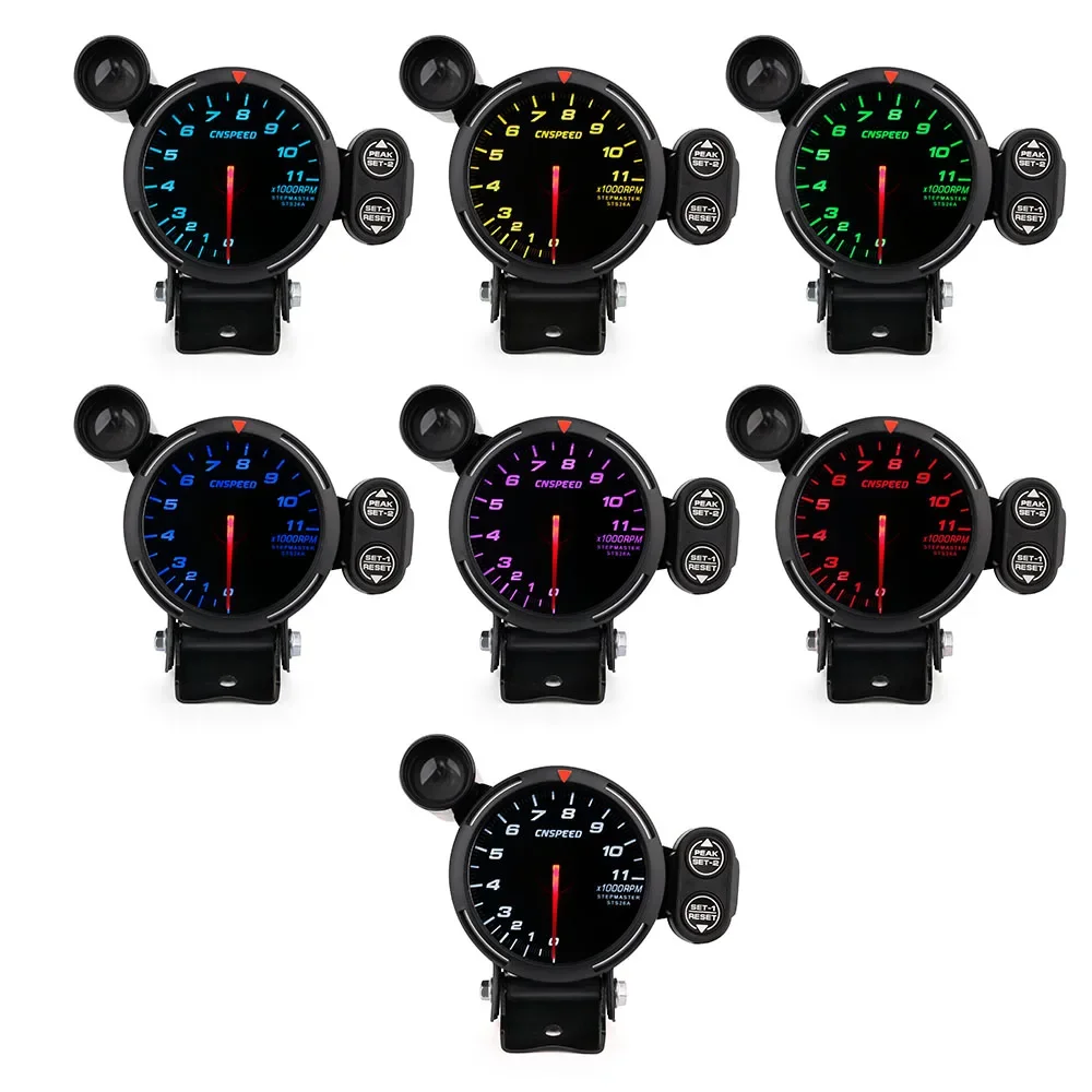 Engine tachometer CNSPEED 80MM 7 Color New Auto Car Tachometer Gauge 0-11000 Rpm Meter High Speed Stepper Motor With Shift Light And Peak Warning