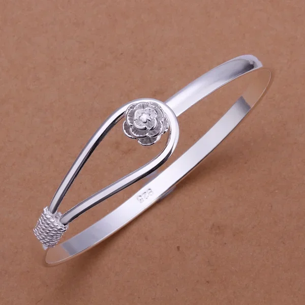 925 Silver Plated Wedding Women Lady Bracelet Bangle Charm