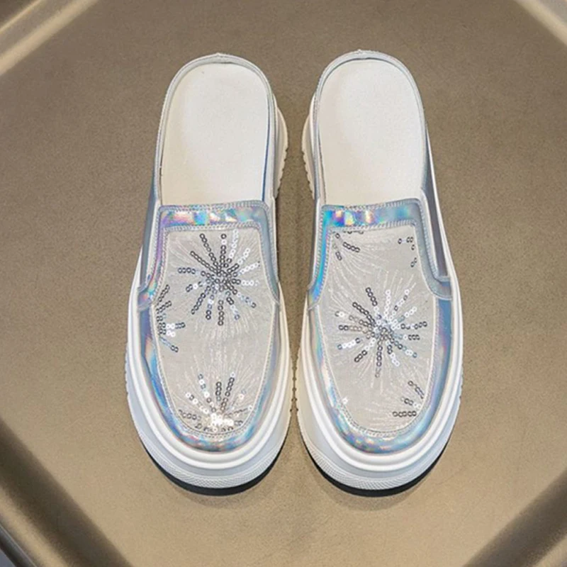 

Женские сетчатые дышащие шлепанцы, толстые спортивные, для бега, летние повседневные кроссовки на вулканизированной подошве, сандалии без задника, сланцы