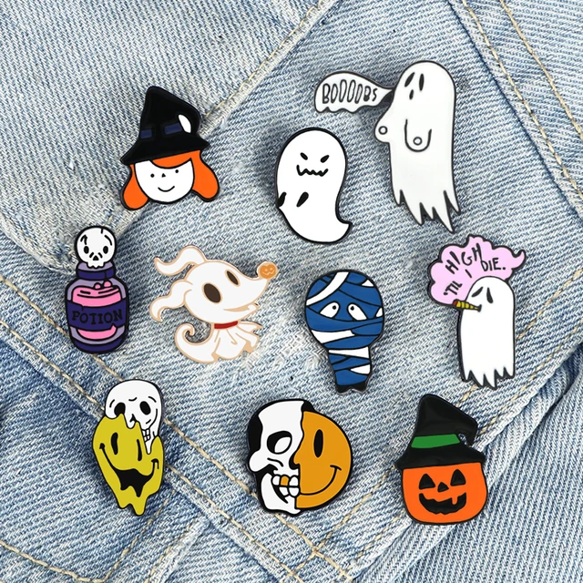 Halloween Pins Kawaii Halloween Enamel Pins: Spooky Ghost, Pumpkin
