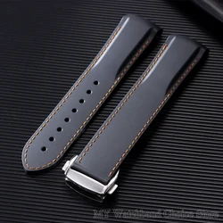 Curved End Waterproof Blue Black Rubber Watch Band, 20mm 22mm Silicone Strap - 22mm (BKOrange - with clasp)